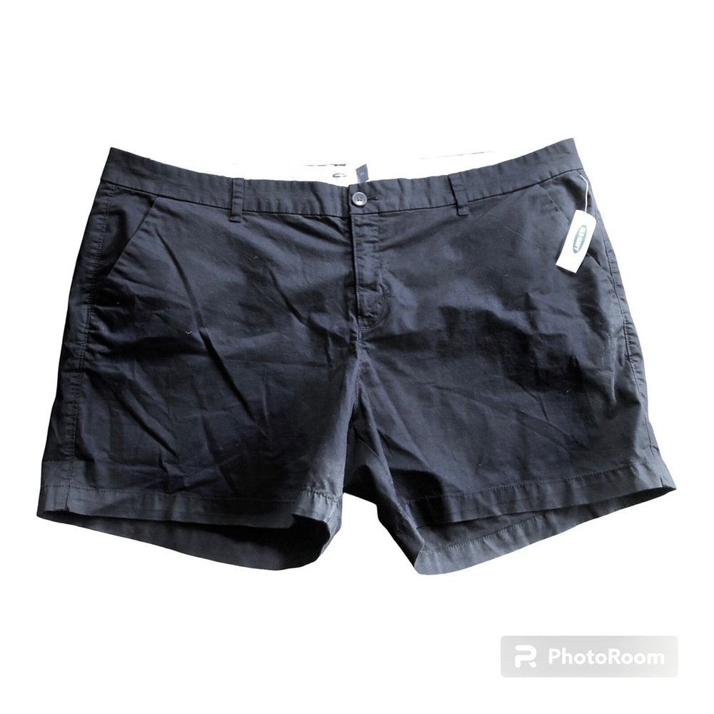 Old Navy Shorts Sz 20 Black Slash Pockets Cotton Spandex Inseam 5” Rise 12”